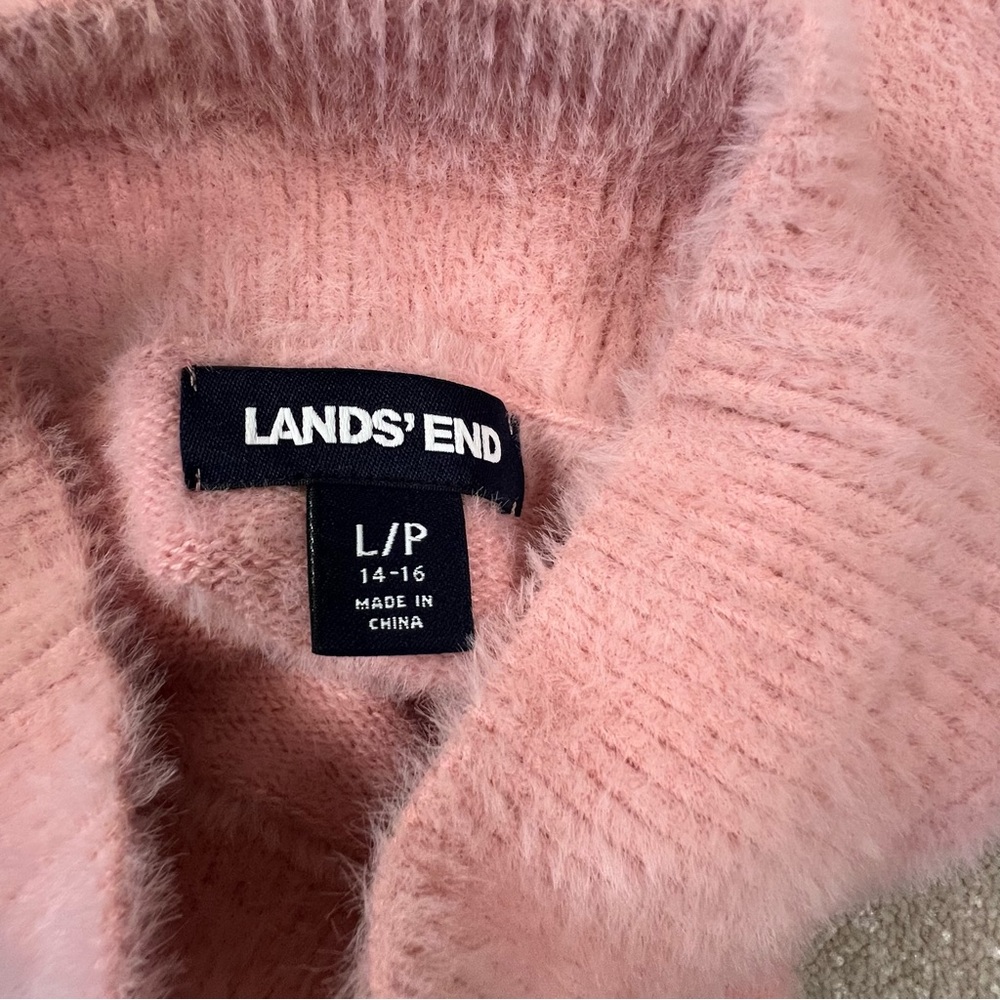 Lands' End Pink Soft Fuzzy Mock Neck Sweater Nylon/Cotton Blend Women's Large - Picture 10 of 12